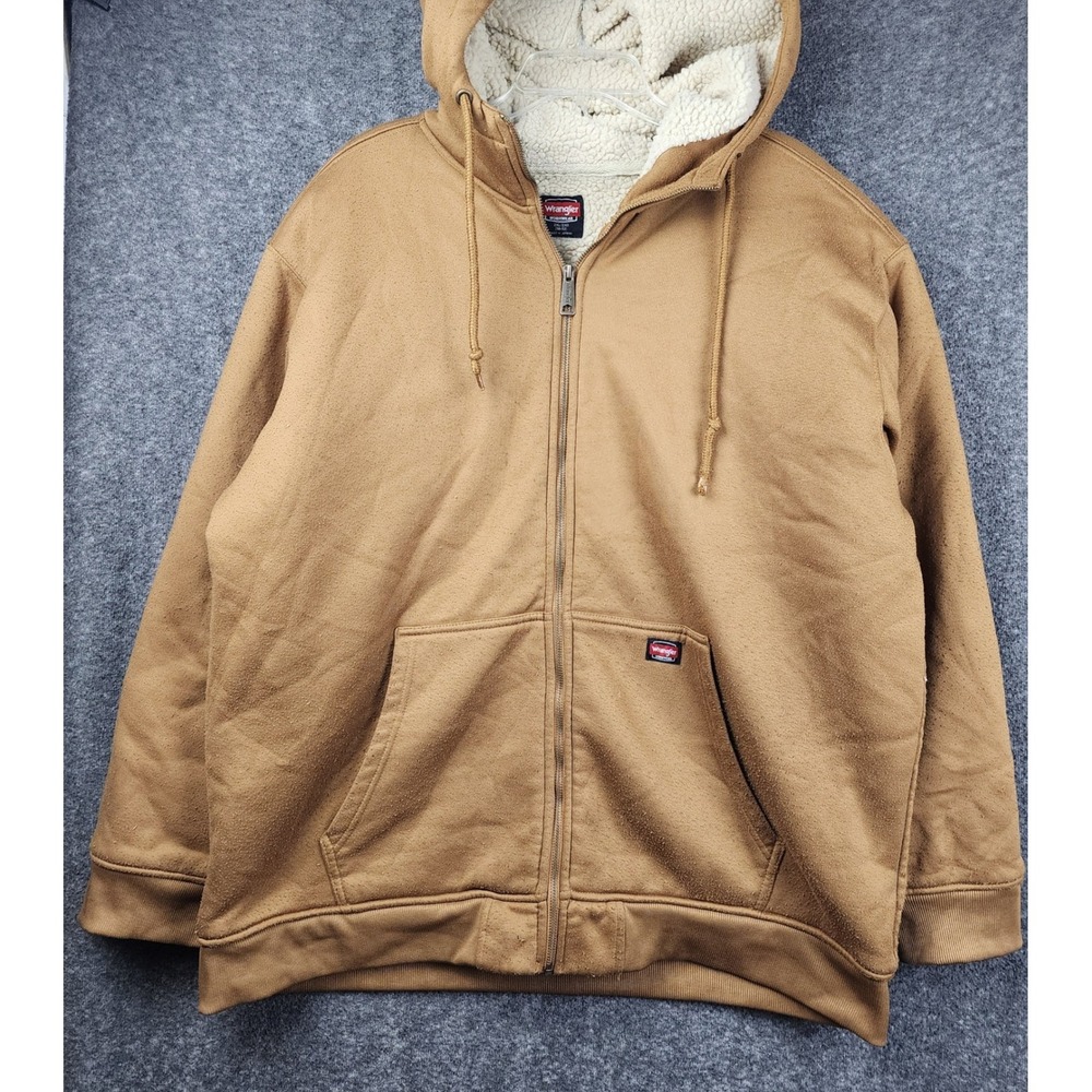 Wrangler Workwear Hoodie Mens 2XL Brown Sherpa Lined Full Zip Jacket